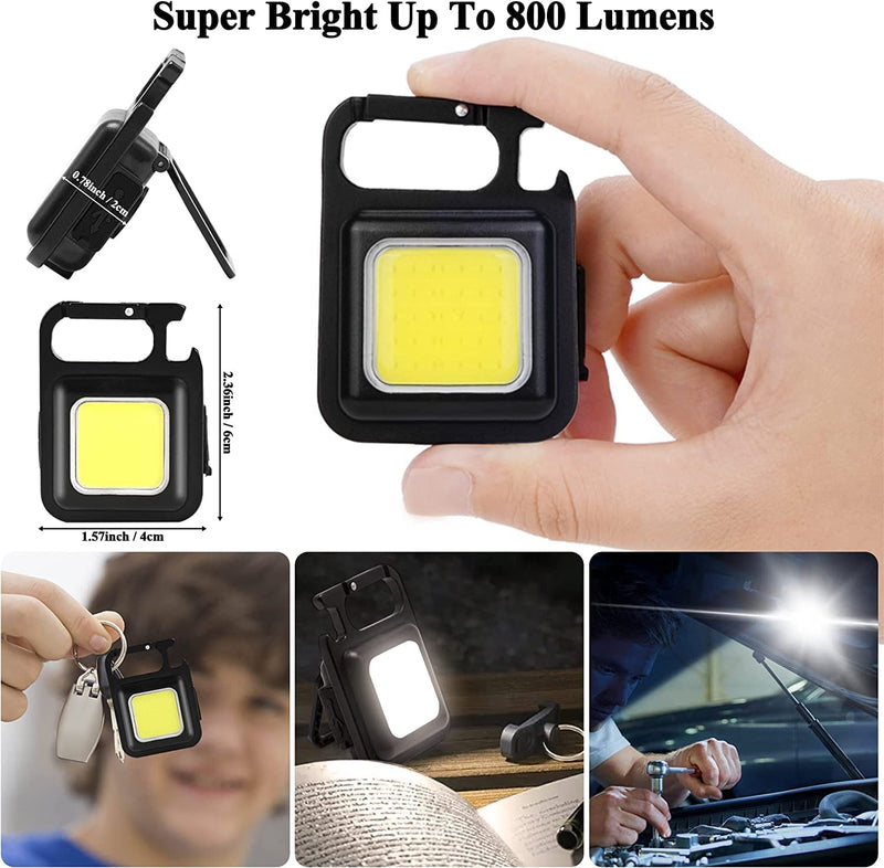 Led Rechargeable Keychain Light | Emergency Flash, Mini Torch Rechargeable, Portable COB Light for Pocket, Camping, Outdoor, Tent with Bottle Opener - Magnet Base - 800 Lumens