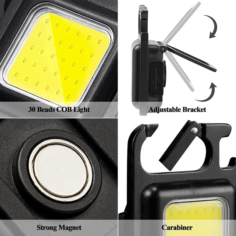 Led Rechargeable Keychain Light | Emergency Flash, Mini Torch Rechargeable, Portable COB Light for Pocket, Camping, Outdoor, Tent with Bottle Opener - Magnet Base - 800 Lumens