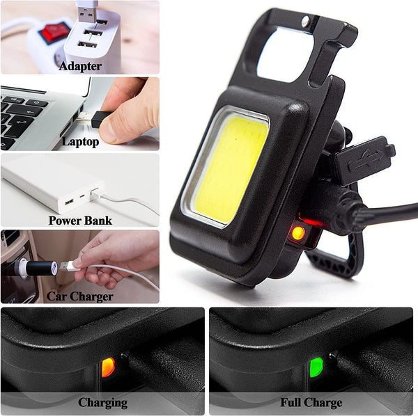Led Rechargeable Keychain Light | Emergency Flash, Mini Torch Rechargeable, Portable COB Light for Pocket, Camping, Outdoor, Tent with Bottle Opener - Magnet Base - 800 Lumens