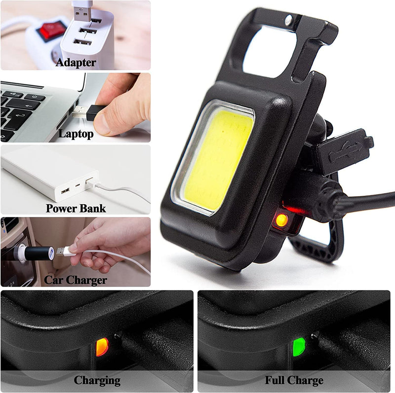 Led Rechargeable Keychain Light | Emergency Flash, Mini Torch Rechargeable, Portable COB Light for Pocket, Camping, Outdoor, Tent with Bottle Opener - Magnet Base - 800 Lumens